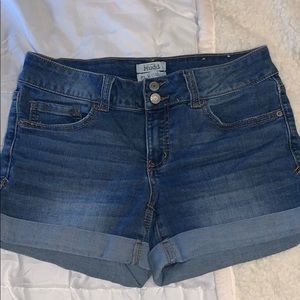 solid light blue, mid rise double button